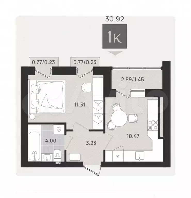 1-к. квартира, 30,6 м, 9/9 эт. - Фото 1