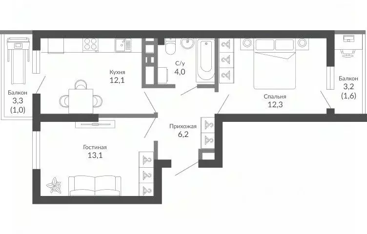 2-к кв. Краснодарский край, Новороссийск ул. Куникова, 47Г (50.3 м) - Фото 0