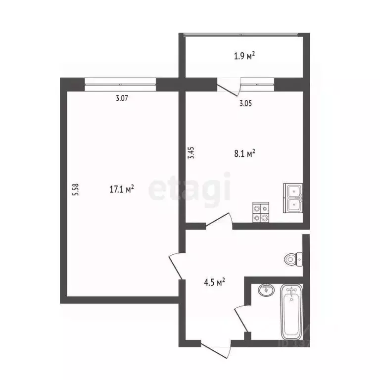 1-к кв. Псковская область, Псков Коммунальная ул., 72 (33.0 м) - Фото 1