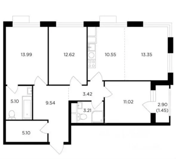 4-к кв. Москва Электролитный проезд, 9к1с2 (95.0 м) - Фото 1