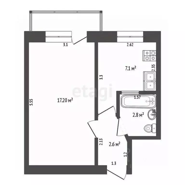 1-к кв. Крым, Евпатория просп. Победы, 15 (29.7 м) - Фото 2