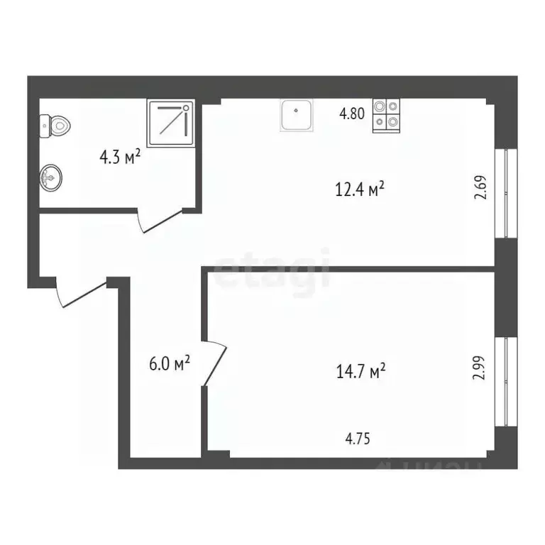 1-к кв. Крым, Симферополь ул. Трубаченко (37.0 м) - Фото 1