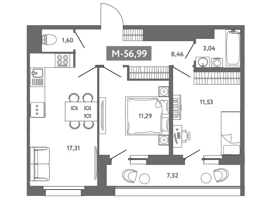 2-комнатная квартира: Санкт-Петербург, улица Чирикова, 5 (53 м) - Фото 1