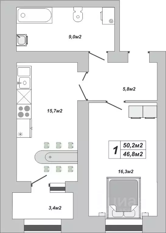 1-к кв. Тамбовская область, Тамбов ул. Чичерина, 7/1к3 (50.2 м) - Фото 0