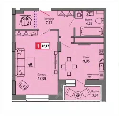 1-к кв. Тверская область, Тверь Оснабрюкская ул., 22к1 (42.17 м) - Фото 1