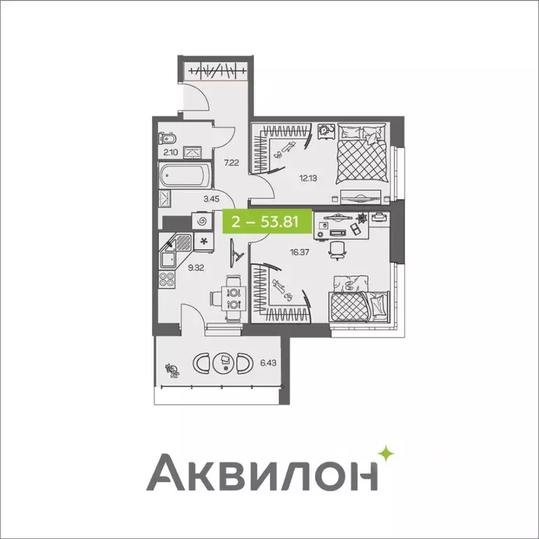 2-к кв. Архангельская область, Архангельск ул. Валявкина, 38к3 (53.81 ... - Фото 0