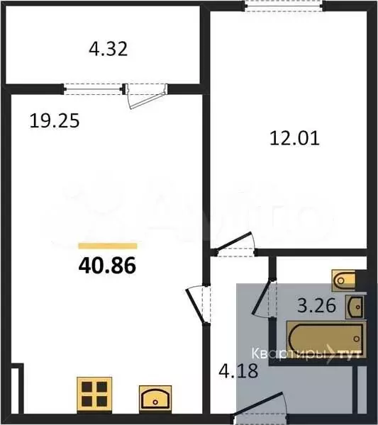 1-к. квартира, 40,9м, 2/10эт. - Фото 0