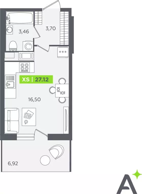 Квартира-студия: Кудрово, Солнечная улица, 10к2 (25.4 м) - Фото 1