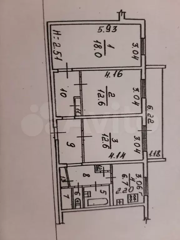 3-к. квартира, 70 м, 5/9 эт. - Фото 0