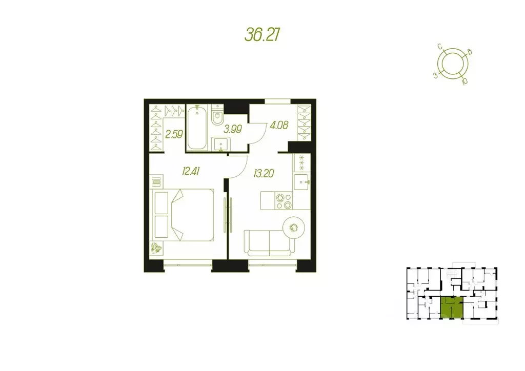 1-к кв. Тульская область, Тула ул. Самоварная, 21 (36.27 м) - Фото 0