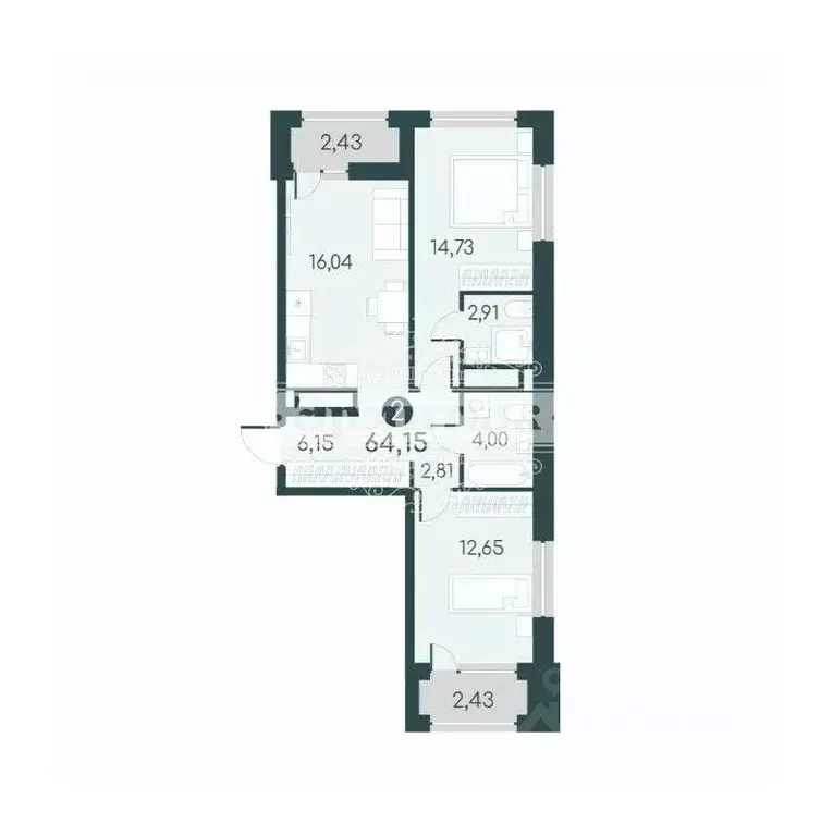 2-к кв. Курганская область, Курган 18-й мкр, 7 (64.15 м) - Фото 2