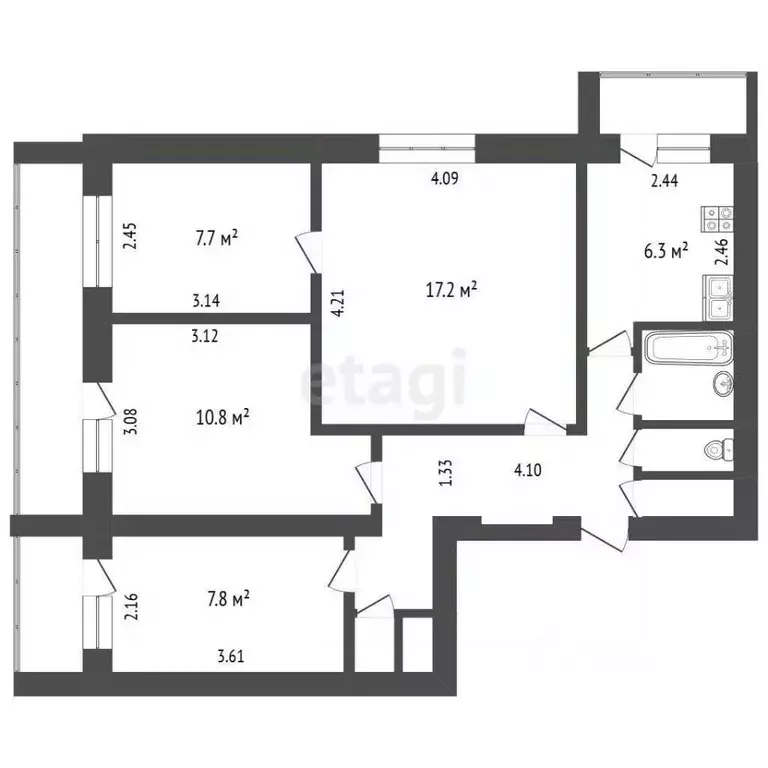 4-к кв. Тюменская область, Тюмень ул. 50 лет Октября, 44 (63.7 м) - Фото 1