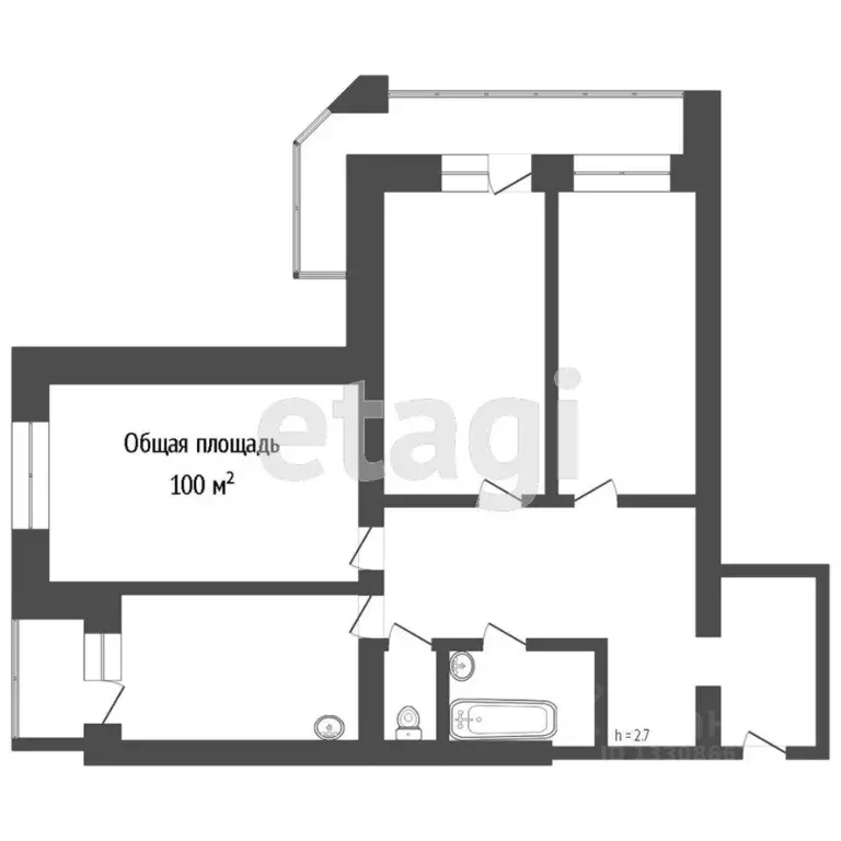 3-к кв. Томская область, Северск ул. Ленина, 130Б (94.0 м) - Фото 2