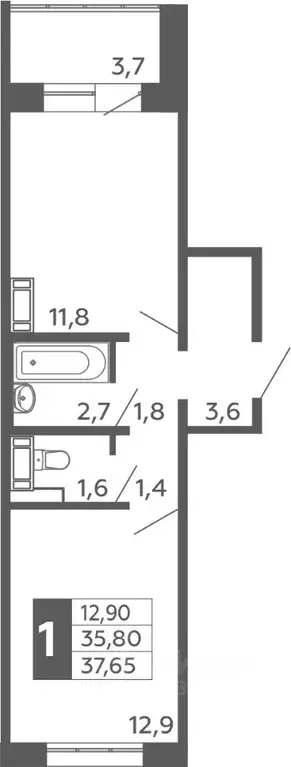 1-к кв. Башкортостан, Уфа Черниковка жилрайон, Калининский-2 мкр, ул. ... - Фото 1