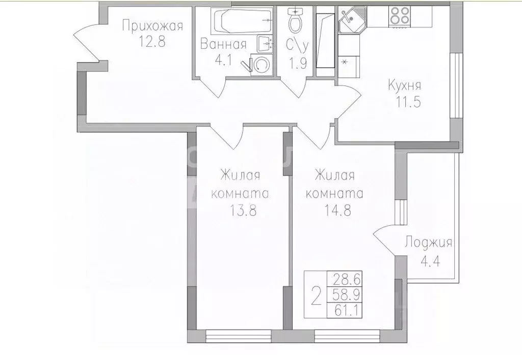 2-к кв. Липецкая область, Липецк ул. Тельмана, 120 (61.1 м) - Фото 1
