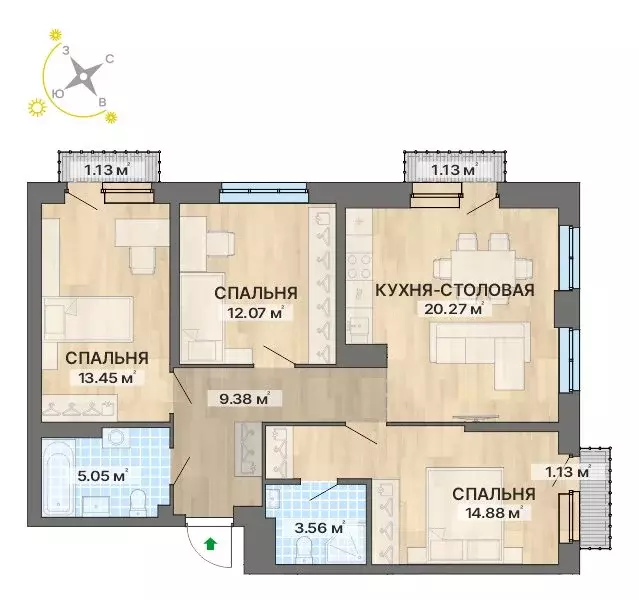 3-к квартира, 82.05 м - Фото 0