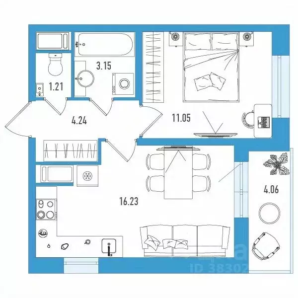 1-к кв. Санкт-Петербург ул. Тельмана, 37 (37.91 м) - Фото 1