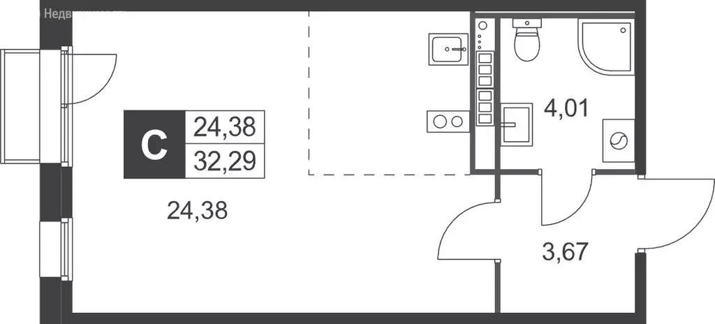 Квартира-студия: Ленинградская область, Гатчинский муниципальный ... - Фото 1