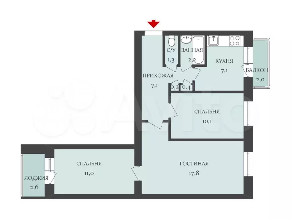 3-к. квартира, 60 м, 8/9 эт. - Фото 0