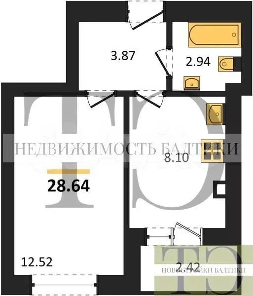 1-к. квартира, 28,6 м, 5/9 эт. - Фото 0