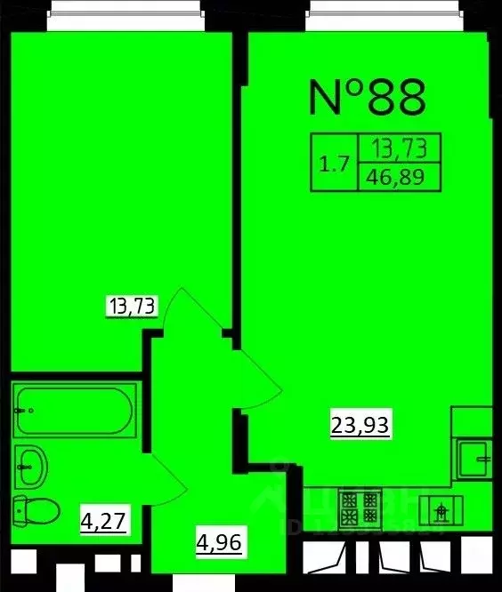 1-к кв. Тульская область, Тула пер. Шевченко, 5 (46.89 м) - Фото 1
