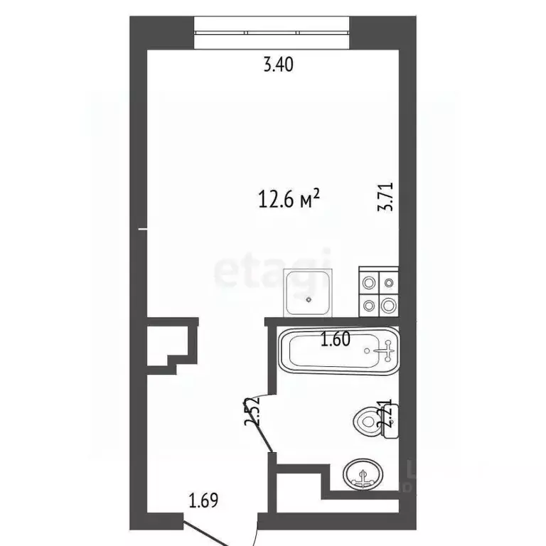 Студия Тюменская область, Тюмень ул. Первооткрывателей, 6 (19.7 м) - Фото 2