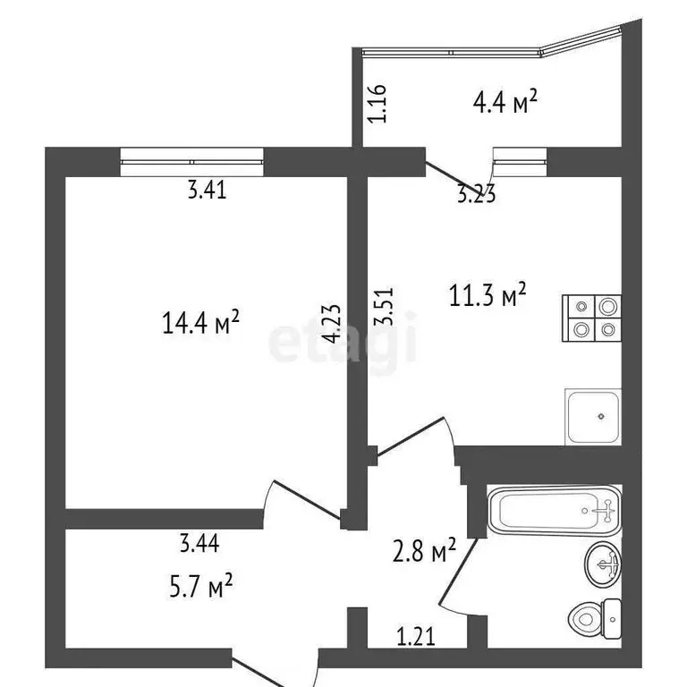 1-комнатная квартира: Оренбург, улица Терешковой, 10/2 (46.8 м) - Фото 1