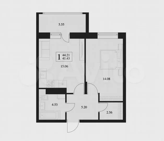 1-к. квартира, 45,2м, 5/17эт. - Фото 1