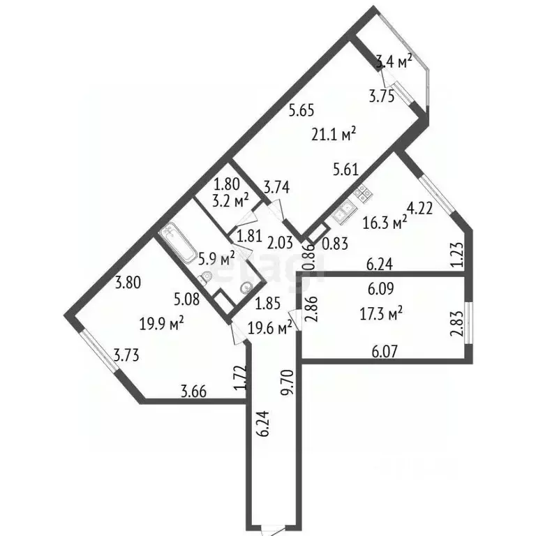 3-к кв. Санкт-Петербург Витебский просп., 85к3 (103.3 м) - Фото 2