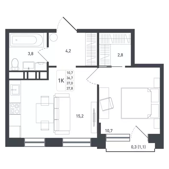 1-комнатная квартира: Московская область, городской округ Подольск, ... - Фото 1