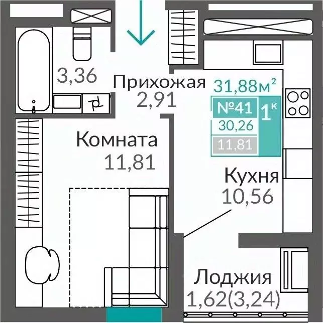 1-к кв. Крым, Симферополь Горизонты жилой комплекс (30.26 м) - Фото 0