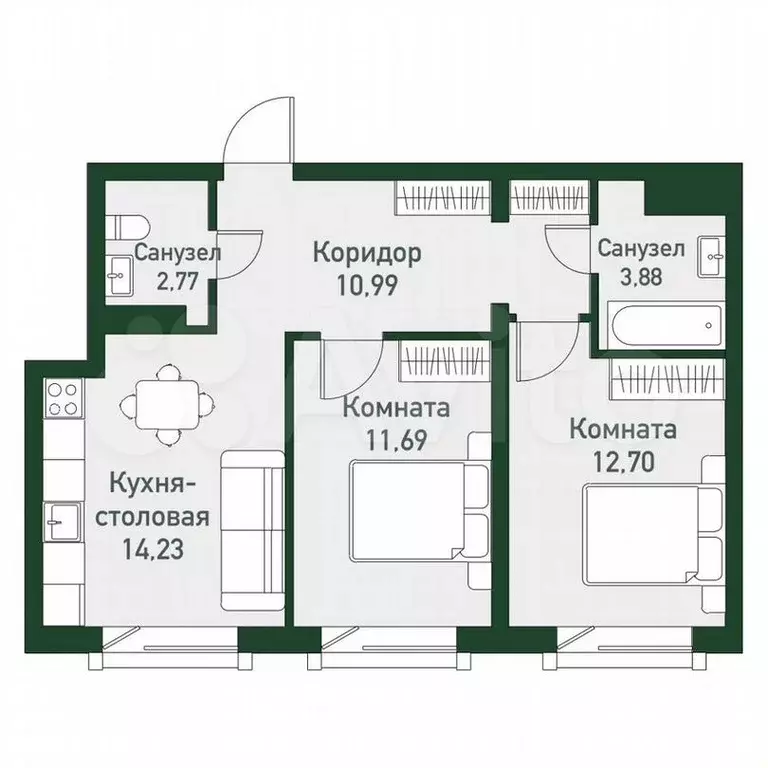 3-к. квартира, 56,3 м, 4/7 эт. - Фото 1