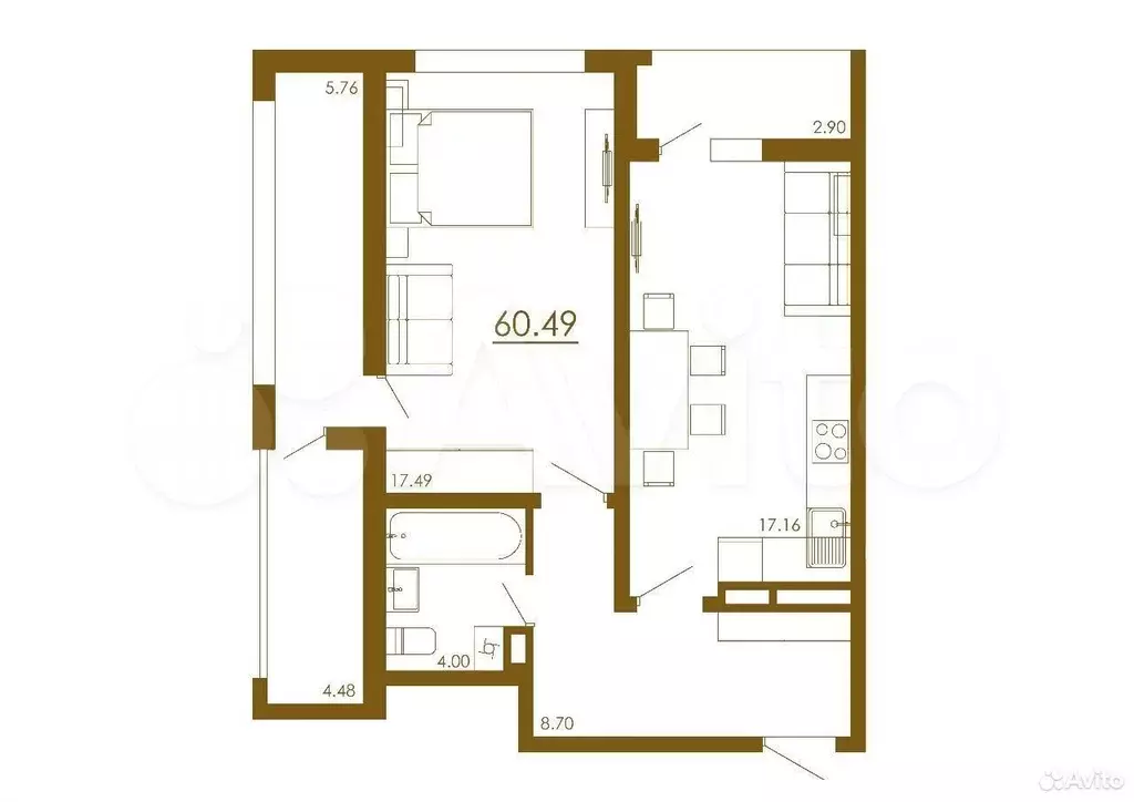 2-к. квартира, 60,5 м, 13/13 эт. - Фото 1