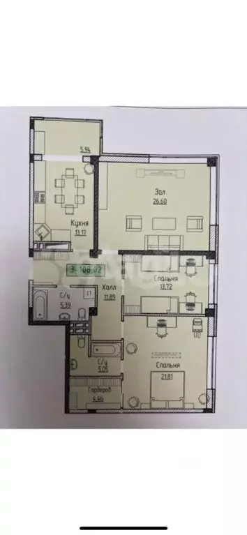 3-к кв. Дагестан, Махачкала ул. Маковая, 2к6 (108.0 м) - Фото 2