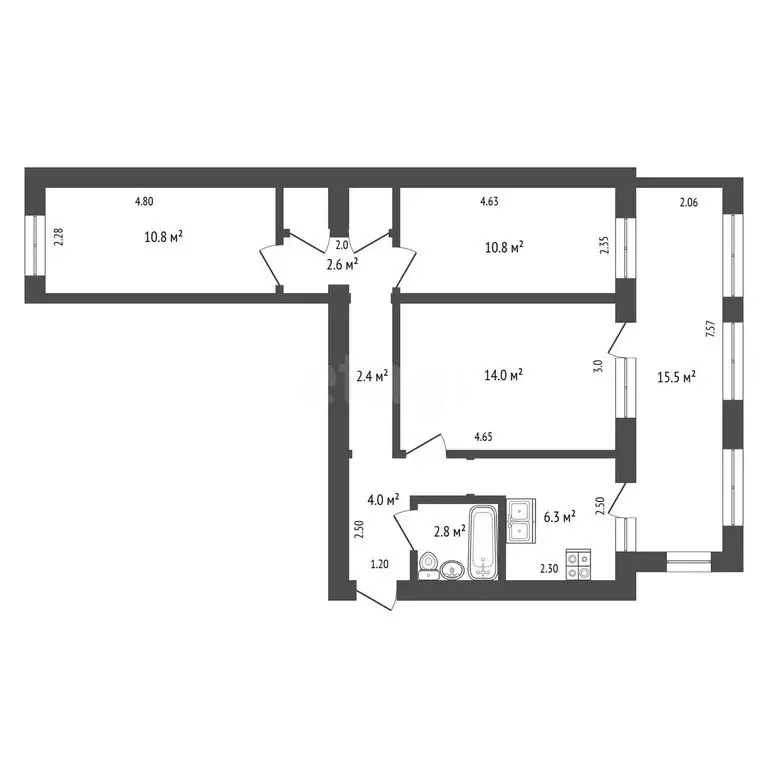 3-комнатная квартира: Гаспра, Риекская улица, 5 (70.6 м) - Фото 2