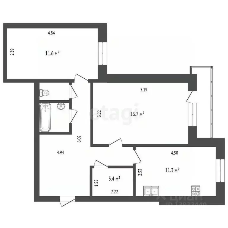 2-к кв. Тюменская область, Тюмень Профсоюзная ул., 5а (59.8 м) - Фото 0