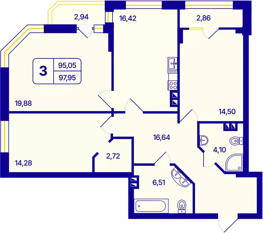 3-комнатная квартира: Новосибирск, Кировский район, Северо-Чемской ... - Фото 1