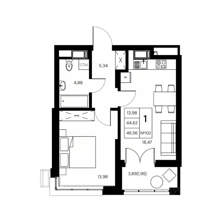1-к кв. Калужская область, Обнинск Заовражье жилрайон, Новый город ... - Фото 1