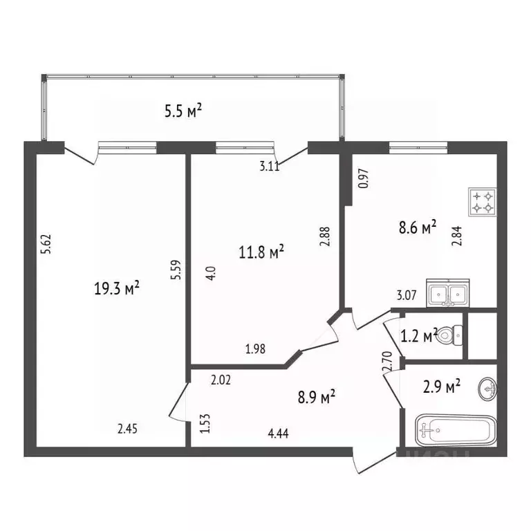 2-к кв. Санкт-Петербург ул. Русановская, 19к1 (52.7 м) - Фото 2