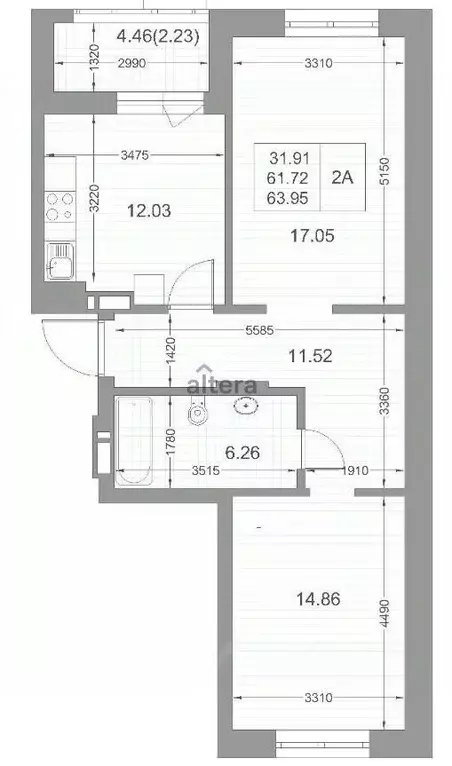 2-к кв. Татарстан, Казань ул. Назиба Жиганова, 2А (61.2 м) - Фото 2
