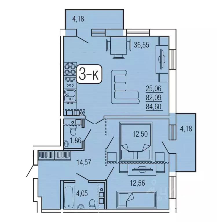 3-к кв. Бурятия, Улан-Удэ 140Б мкр,  (84.6 м) - Фото 1