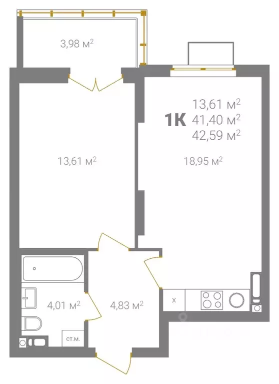 1-к кв. Нижегородская область, Нижний Новгород Ветеринарная ул. (42.59 ... - Фото 2