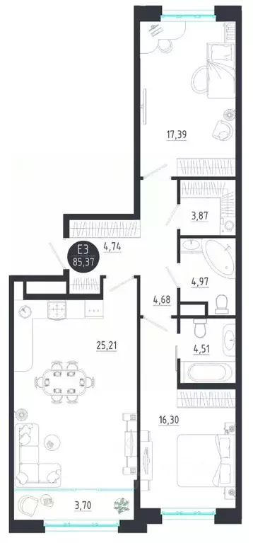 2-к кв. Тульская область, Тула  (85.37 м) - Фото 1