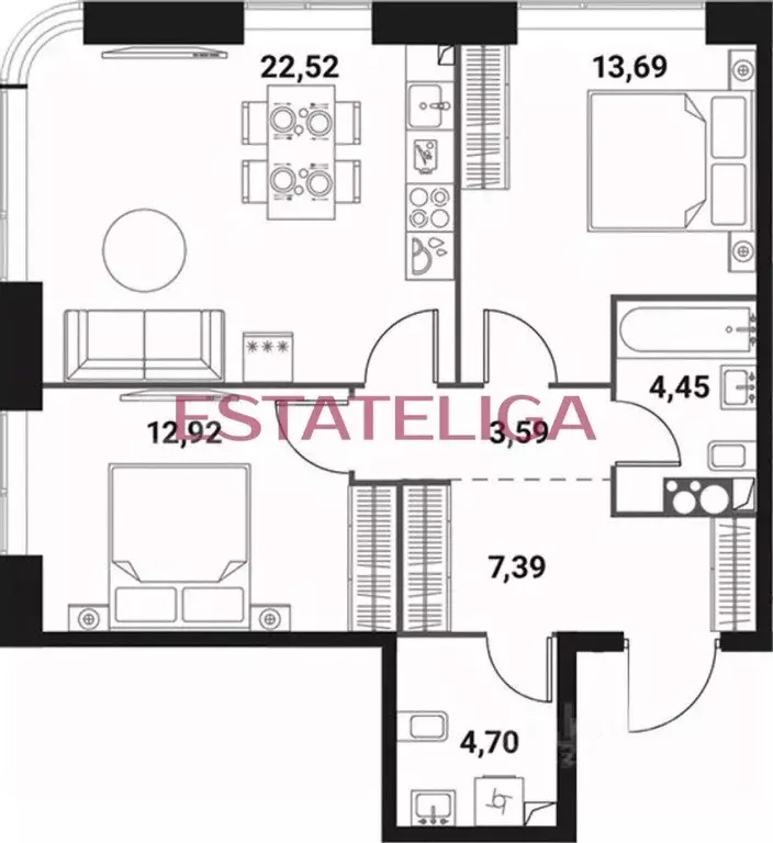 2-к кв. Москва Инноватор жилой комплекс, кА (69.3 м) - Фото 2