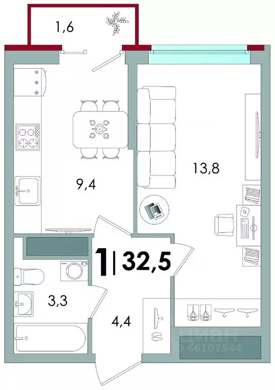 1-к кв. Тверская область, Тверь Южный мкр,  (32.5 м) - Фото 0