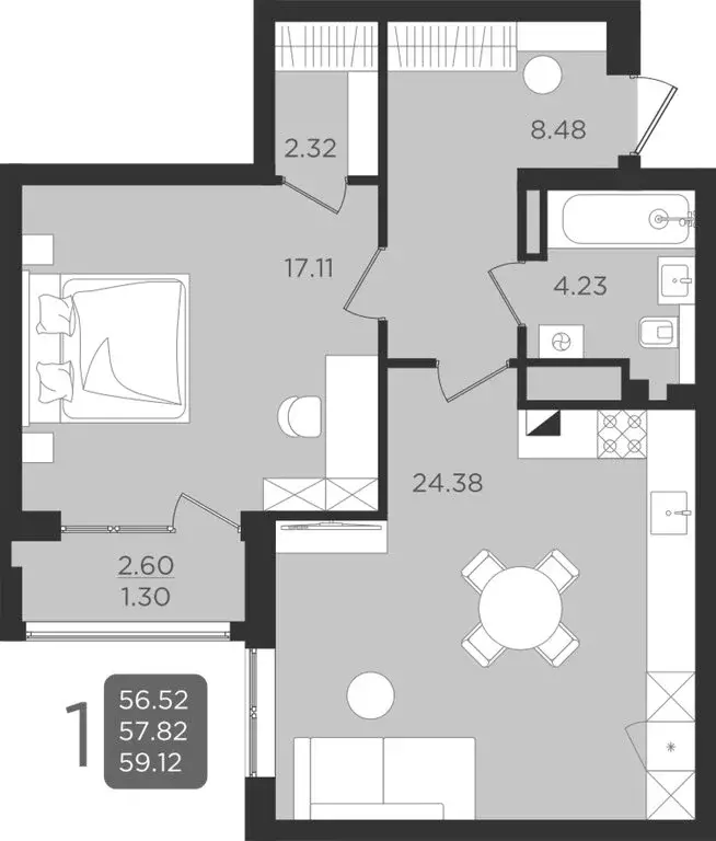 Квартира-студия: Калининград, улица Старшины Дадаева, 55к2 (57.82 м) - Фото 1