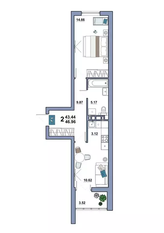 2-комнатная квартира: Энгельс, Полиграфическая улица, 77А (46.96 м) - Фото 1