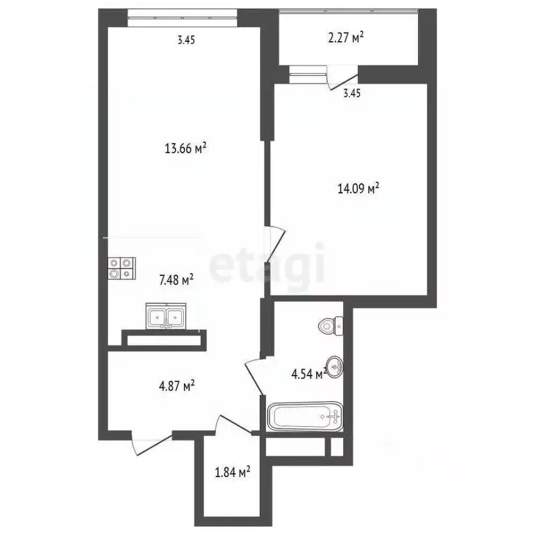 1-к кв. Тюменская область, Тюмень ул. Арктическая, 9 (46.4 м) - Фото 1