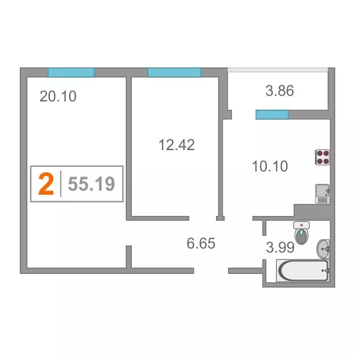 2-комнатная квартира: Тюмень, Ставропольская улица, 97к4 (52.5 м) - Фото 2