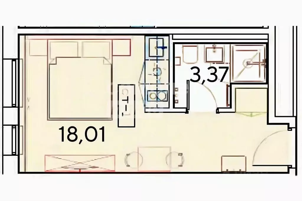 Студия Санкт-Петербург просп. Энергетиков, 6 (21.4 м) - Фото 2
